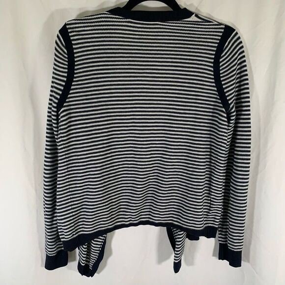 LOFT Cardigan Women's Medium Blue White Striped Knit Open Front 100% Cotton - Picture 8 of 9